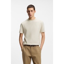 Boss Erkek Tamamı Monogram Logo Detaylı %100 Pamuklu Kısa Kollu Ekru T-Shirt 50557395-131