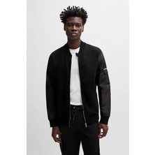 Boss Erkek Marka Logo Detaylı Dik Yaka Fermuar Kapamalı Siyah Sweatshirt 50520598-001