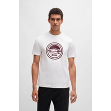 Boss Erkek Porsche Logolu Pamuklu Beyaz T-Shirt 50522795-100