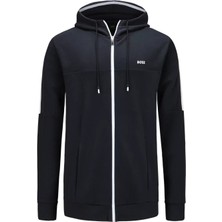 Boss Erkek Marka Logolu Uzun Kollu Cepli Fermuar Kapamalı Lacivert Sweatshirt 50511516-402