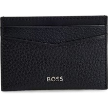 Boss Erkek Logo Kabartmalı 4 Kart Bölmeli Deri Siyah Kartlık 50529515-001