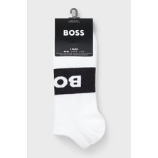 Boss Erkek Pamuklu Logo Desenli Düşük Bilekli 3'lü Paket Beyaz Çorap 50543482-100