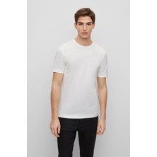 Boss Erkek Slim Fit Kısa Kollu Düz Bisiklet Yaka Beyaz T-Shirt 50486222-100