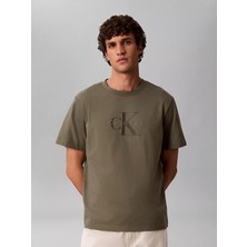 Calvin Klein Erkek Normal Kesim Yuvarlak Yakalı Ck Logo Baskılı Pamuklu Kısa Kollu Haki T-Shirt LV04RB862G-LDY