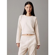Calvin Klein Kadın Pamuklu Bisiklet Yaka Regular Fit Uzun Kollu Bej Sweatshirt 000QS7264E-JB1