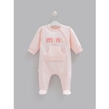 Kız Bebek Tulumu Mini Yazılı Kapitone Cepli Pamuklu Uzun Kollu Patikli Tulum