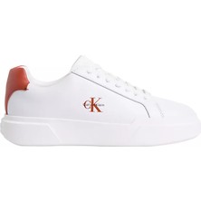 Calvin Klein Erkek Logo Kabartmalı Düşük Bilekli %100 Deri Beyaz Sneaker YM0YM01344-0LG