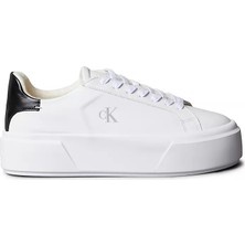 Calvin Klein Kadın Platform Taban Ck Logolu Deri Beyaz1 Sneaker YW0YW01928-01W