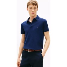 Tommy Hilfiger Erkek Pamuklu Polo Yakalı Düğme Kapamalı Kısa Kollu Mavi Polo Yaka T-Shirt MW0MW17771-DCC