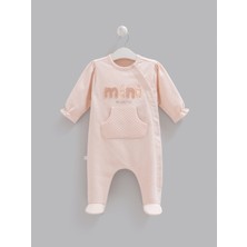 Kız Bebek Tulumu Mini Yazılı Kapitone Cepli Pamuklu Uzun Kollu Patikli Tulum