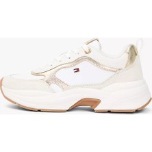 Tommy Hilfiger Kadın Kalın Topuk Deri Bağcıklı Rahat Taban Altın Sneaker FW0FW09204-0HU