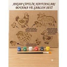 Nevel 10’lu Paket Ahşap Boyama Seti – 4’lü Çiftlik Hayvanları Mdf Panel, 6 Renk Akrilik Boya ve Fırçalı Etkinlik Seti