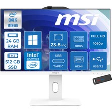 MSI Msı Pro AP242P 14M-1201EU Intel Core I5-14400 Upto 4,7 Ghz 24GB Ddr5 512GB SSD 1920×1080 (Fhd 23.8″ıps Beyaz WIN11HOME Allınone Bilgisayar 1201EUH07+ZETTAUSBBELLEK