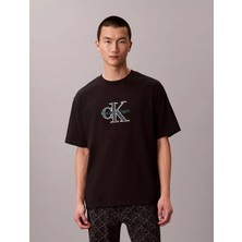 Calvin Klein Erkek Bisiklet Yaka Kısa Kol Ck Yazı Desen Pamuklu Siyah T-Shirt LV04RE815G-UB1