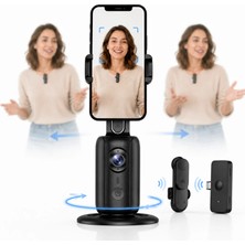 CoverZone Yapay Zeka Yüz Takipli Telefon Tutucu, Akıllı Hedefleme, 360° Dönen Otomatik Takip Standı, Jest Kontrollü Çekim Aparatı, Kablosuz Yaka Mikrofonu ve Alıcılı, iOS & Android, 1500 mAh