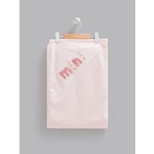 Caramell Bebek Battaniyesi Kundak 85X90 cm Kız Bebek Pudra Pembe Çiçek Desenli Mini Nakışlı Pamuklu