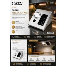 Cata CT-5109 (Saten Krom kasa) Üçgen Tezgah Altı Çiftli Priz | LED Aydınlatmalı, Anahtarlı