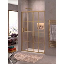 Waterline Ön Cephe 1 Sabit 1 Kayar Gold Profil Karolaj Desen 5 mm Temperli Cam H190 cm