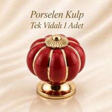 Nzb Porselen Düğme Kulp Kırmızı Yaldız Gold Renk  Mobilya Çekmece Dolap Kulpu Kulbu Kulpları