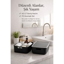 Okyanus Home Linea Smart Box Siyah 4,5 Lt 2 Adet Kapaklı Çok Amaçlı Saklama Kutusu