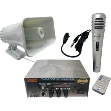 Electroon Pazarcı Ses Sistemi Takım Set 12V USB AMFI+50W Horn Hoparlör+Mikrofon
