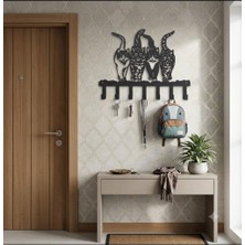 Awt Store Awt Metal Kedi Figürlü Duvar Askılığı 60X48 cm – 7 Kancalı Anahtarlık, Mont ve Çanta Askısı | Mat Siyah