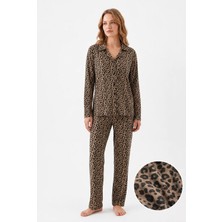 Fames Kadın Mevsimlik Süet Uzun Kol Leopar Pijama Takımı