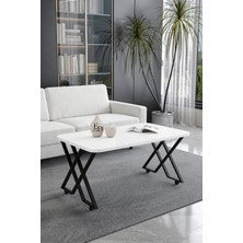 ED Efelez Design Milano Tekerlekli Orta Sehpa Siyah Metal - Beyaz Tabla
