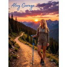 Atay Garage LED Işıklı Pusulalı Mavi Alüminyum Trekking Bastonu - Yükseklik Ayarlı Amortisörlü Doğa Yürüyüş Batonu