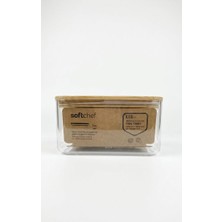 Proalet Softchef Ahşap Kapaklı Dikdörtgen Erzak Saklama Kabı Plastik 1000 ml - Silikon Contalı Vakumlu Bakliyat ve Gıda Saklama Kutusu (10,5X16X9 Cm)
