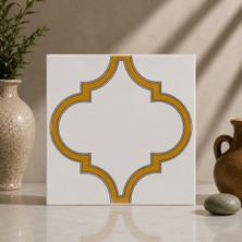 Armada çini 20x20 cm SP 103 Arabesk Sarı Beyaz Desenli Kütahya çini