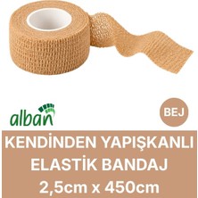 Alban 2,5cm Kendinden Yapışkanlı Elastik Bandaj, Kohesiv Bandaj 2,5cm x 4.5m – Spor, Bilek, Ayak Bileği, Veteriner Bandajı