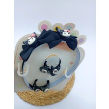 My World Life Kuromi Karakter Desenli Çift Fiyonk Detaylı Taç ve Lastik Toka Set