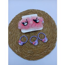 My World Life Ponpon Detaylı Kuromi Karakter Tüllü Lastik Toka Set ve 3 Lü Lastik Toka Set