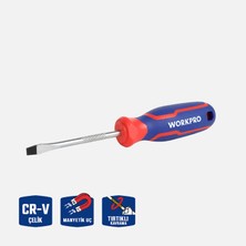 Workpro WP221016 5.5X100MM Cr-V Manyetik Profesyonel Düz Tornavida (7'li Paket)