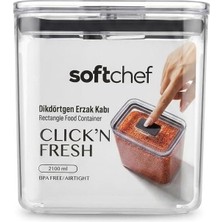 Proalet Softchef Click'n Fresh Hava Geçirmez Dikdörtgen Plastik Erzak Kabı 2100 ml - Vakumlu Tek Tuş Kapaklı Şeffaf Plastik Bakliyat, Un ve Şeker Saklama Kabı, Bpa Içermez (10,5X16X17CM)