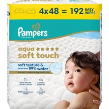 Prima Pampers Aqua Soft Touch %99 Su Içeren Parfümsüz Bebek Islak Mendil-Havlu 4X48, 192 Yaprak
