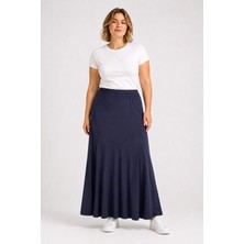 Bihan Store Yüksek Bel Panelli Dökümlü Sandy Kumaş Maxi Etek Y26-90980-LACIVERT