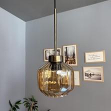 Bamyum Meadow Bal Rengi Cam Tekli Avize Ince Eskitme Başlık Sarkıt Lamba Restoran Salon Aydınlatma