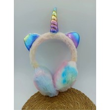 My World Life Lüks Peluş Tüylü Pastel Gökkuşağı Simli Unicorn Boynuzlu Kulaklık Çocuk Kulaklığı