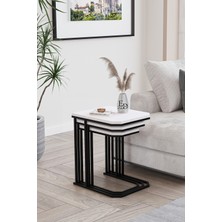 ED Efelez Design Lyon 3'lü C Zigon Sehpa Siyah Metal - Beyaz Tabla