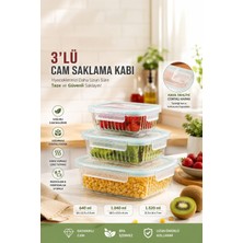 Porsima Sd-12-Fgy Kilitli Sızdırmaz Kapaklı Hava Tahliye Contalı Çok Amaçlı Cam 3lü Erzak Yiyecek Saklama Kabı Seti - 1030-620-330ML
