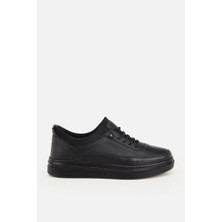 Yaya By Hotiç Erkek Siyah Deri Baskılı Bağxık Detaylı Sneaker