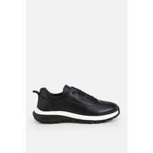 Yaya By Hotiç Erkek Siyah Deri Kontrast Tabanlı Bağcıklı Sneaker