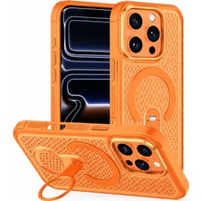 Apple iPhone 14 Pro Max Uyumlu Kılıf Zebana Coolring M-Safe Silikon Kılıf Turuncu