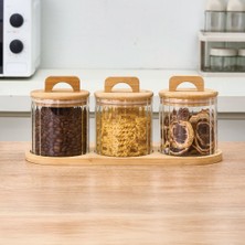 MİEN Mıen Bambu Kapaklı Cam Kavanoz 3*600 ml