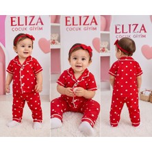 Eliza Çocuk Giyim Kız Bebek Kırmızı Kalpli Kısa Kollu Pijama Takım
