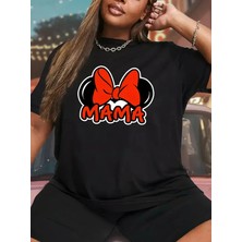 İkales Ikales Anneler Günü Hediye Anne Temalı Baskılı Oversize Bisiklet Yaka T-Shirt - Siyah