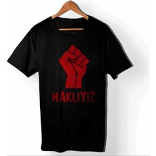 İkales Ikales 1 Mayıs Emek ve Dayanışma Günü Haklıyız Baskılı Bisiklet Yaka T-Shirt - Siyah