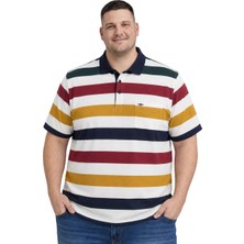 Battal Moda Erkek Büyük Beden Beyaz Kalın Çizgili Pike Tişört 3xl-4xl-5xl-6xl